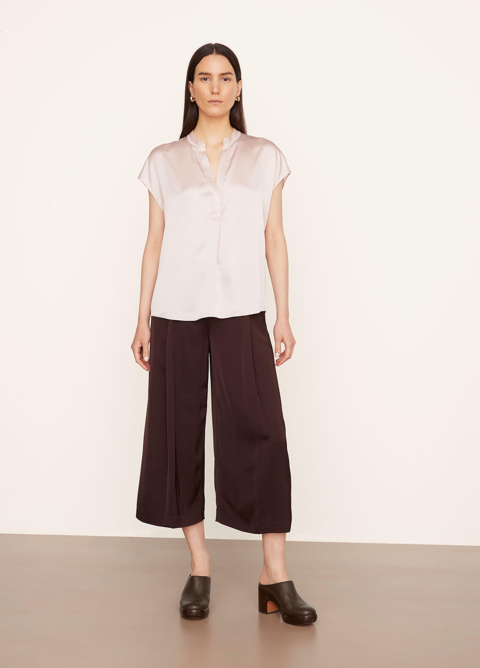 Silk Sleeveless Shirred-Back Blouse image number 0