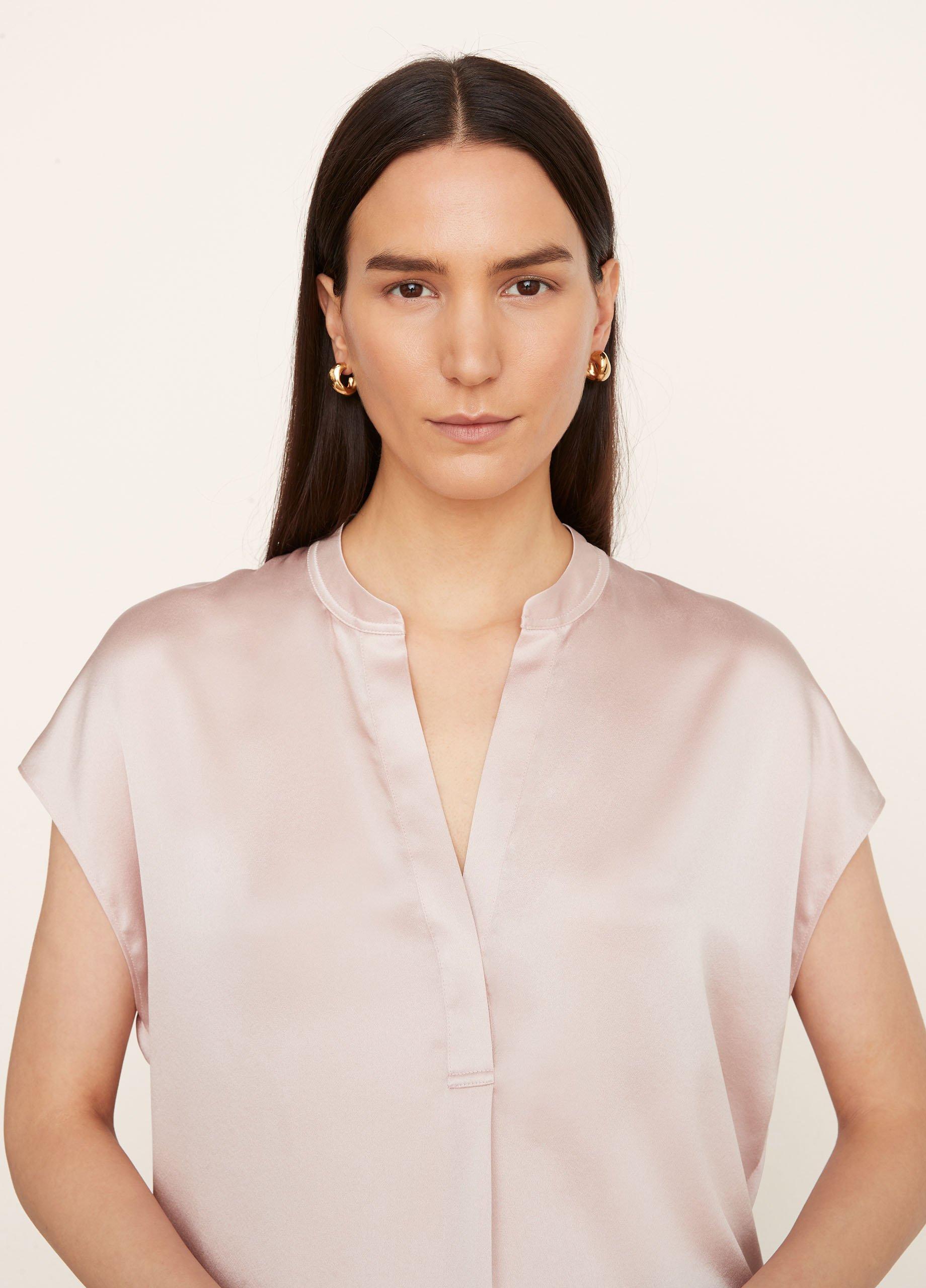 Silk Sleeveless Shirred-Back Blouse image number 1