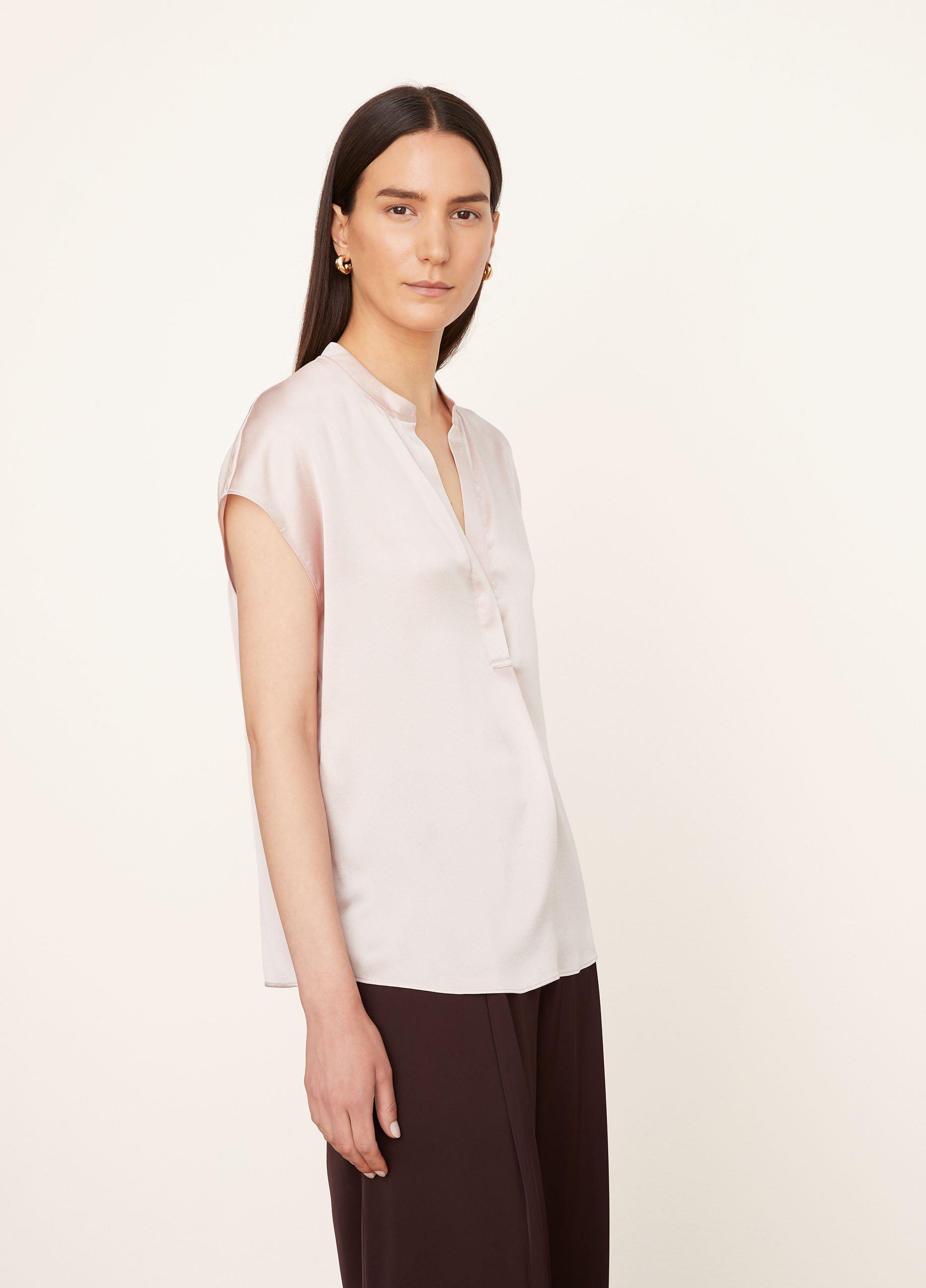 Silk Sleeveless Shirred-Back Blouse image number 2