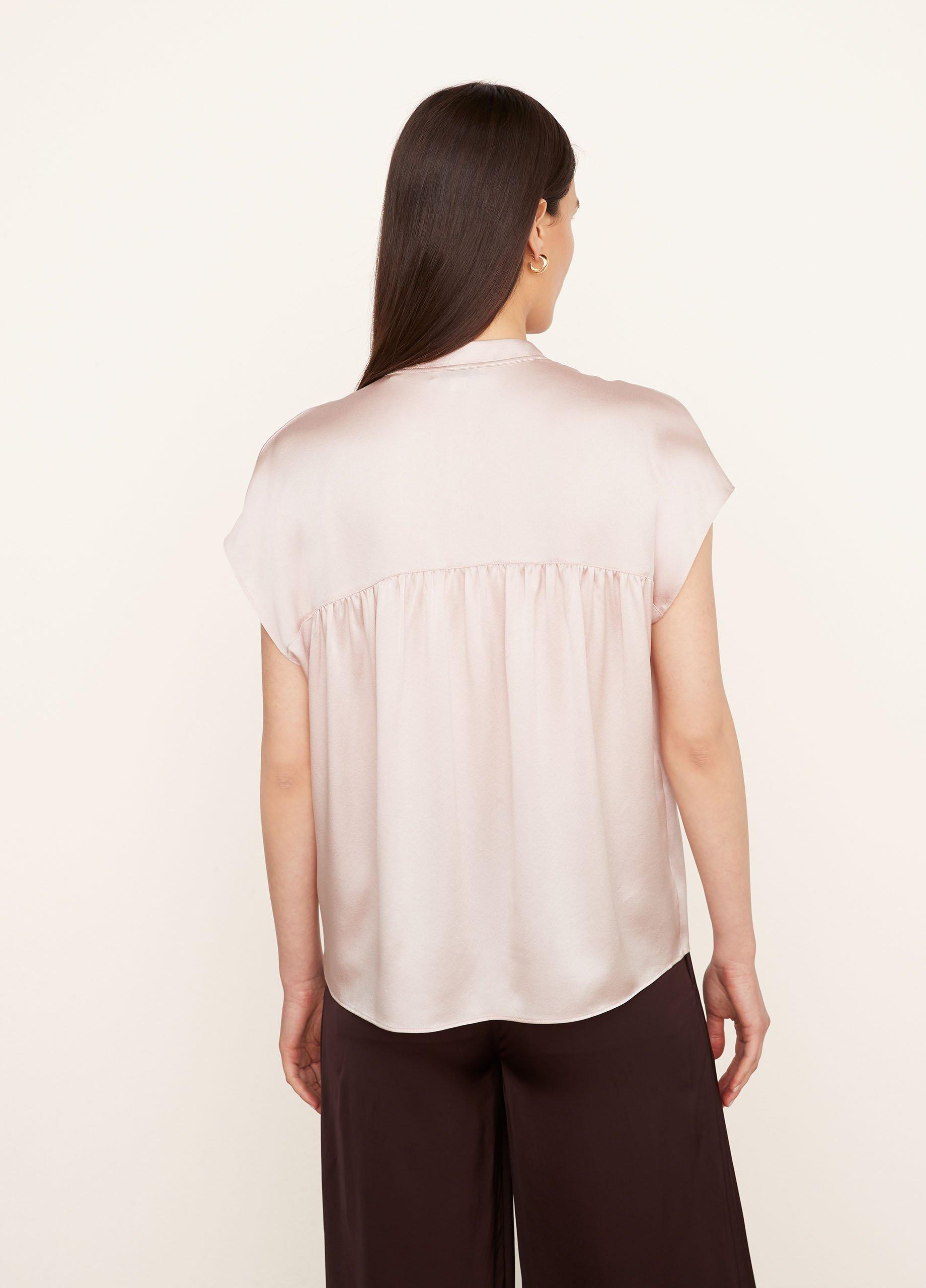 Silk Sleeveless Shirred-Back Blouse image number 3