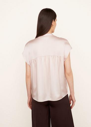 Silk Sleeveless Shirred-Back Blouse image number 3