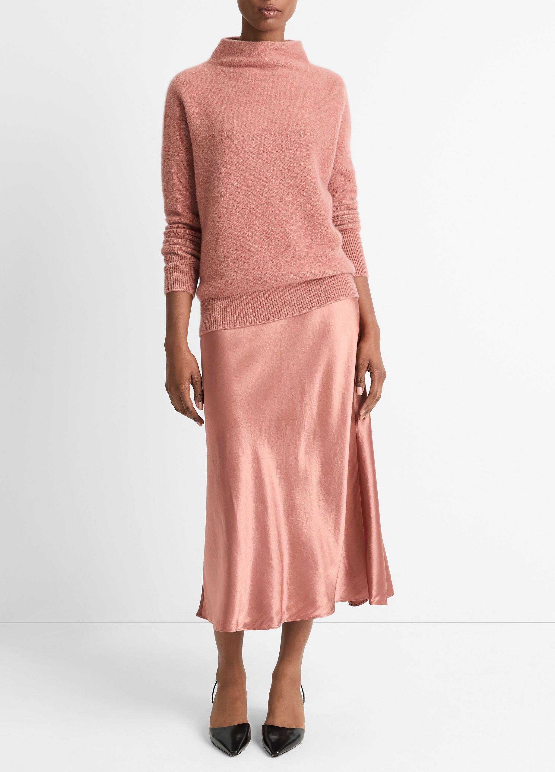 Women's Plush Cashmere Funnel-Neck Sweater, Vintage Rose, Size L Vince