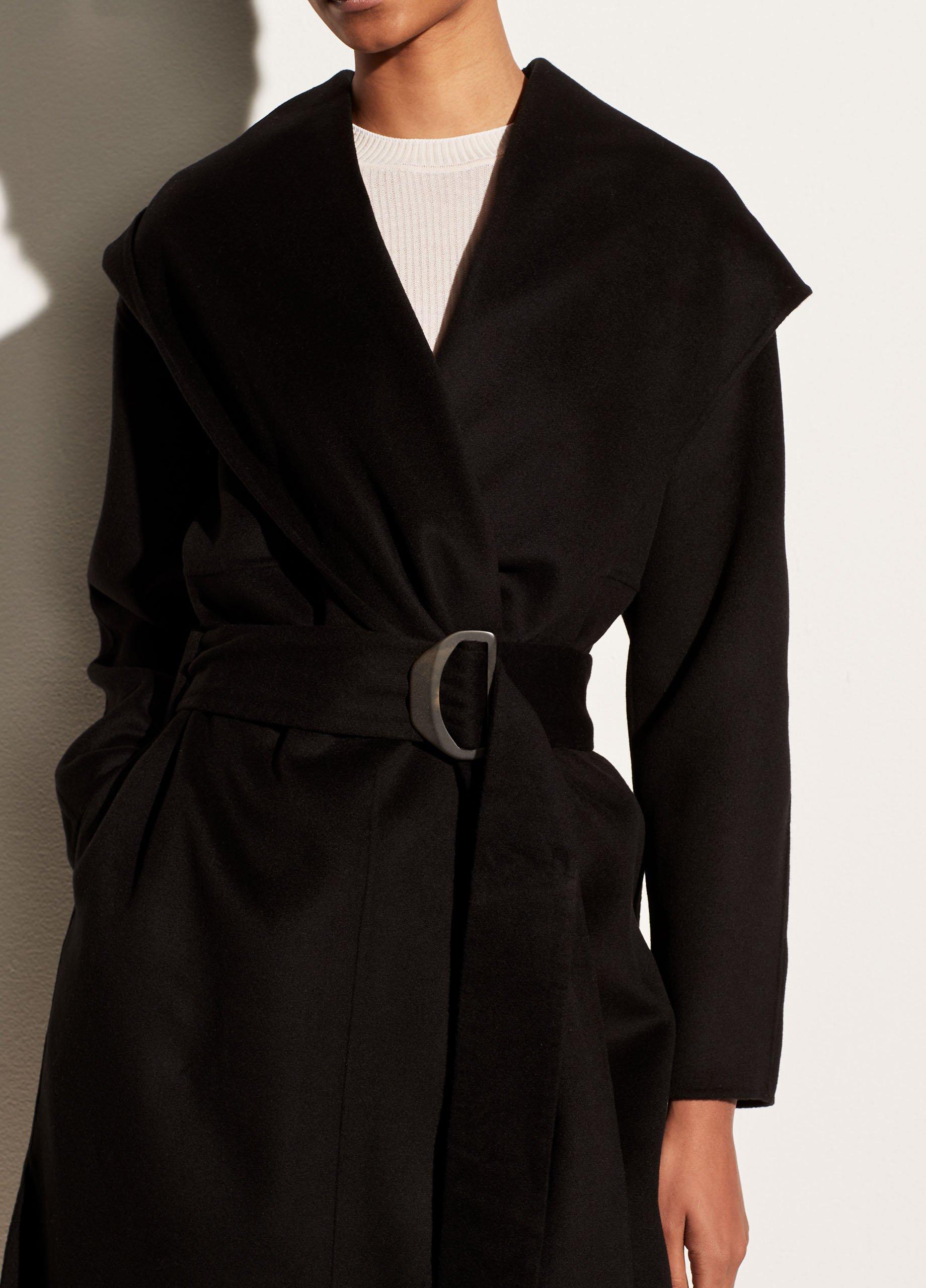 Black Unlined Belted Hooded Coat