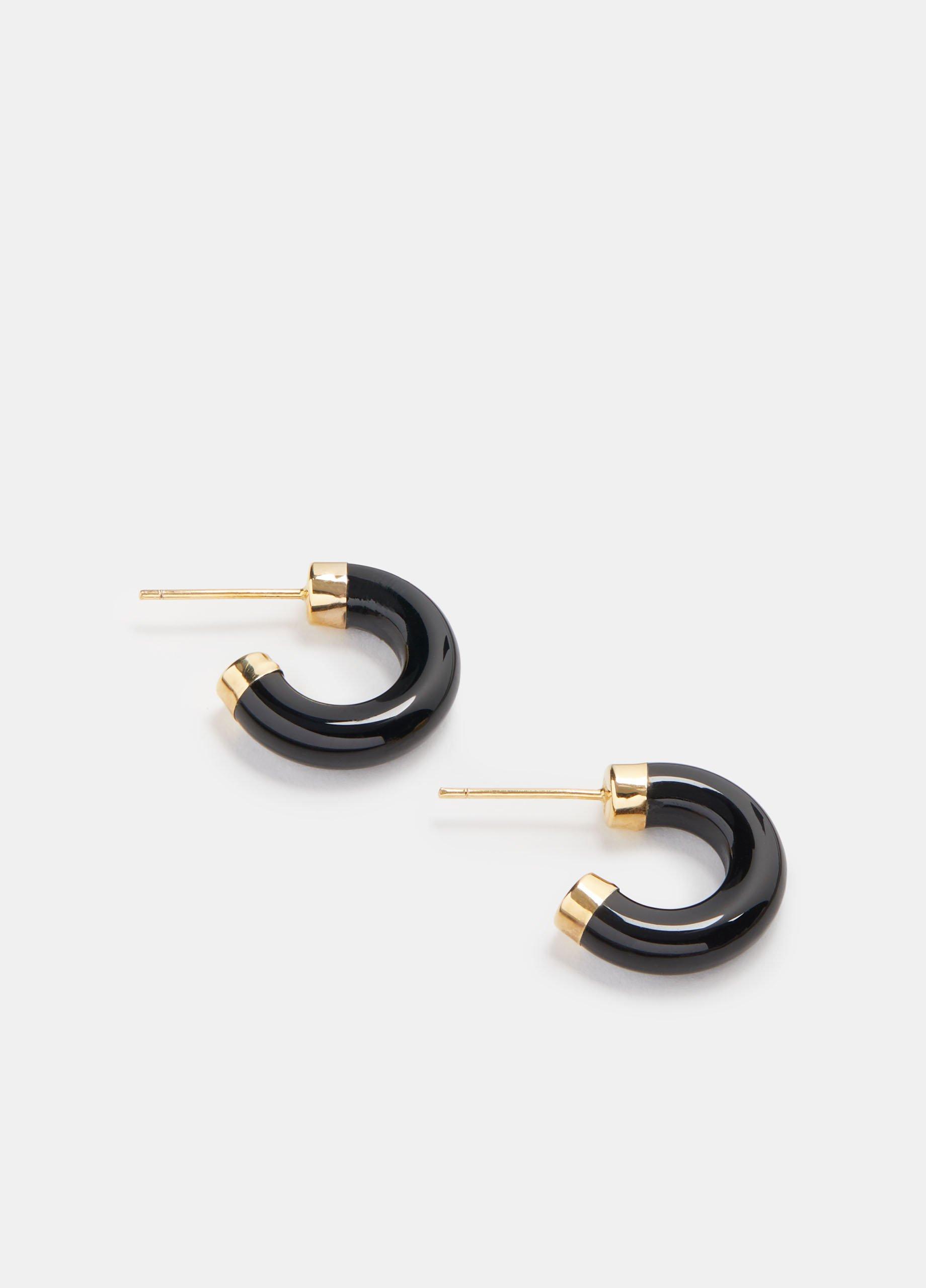 Women's Loren Stewart / Mini Stone Hoops, Onyx/ Gold Vince