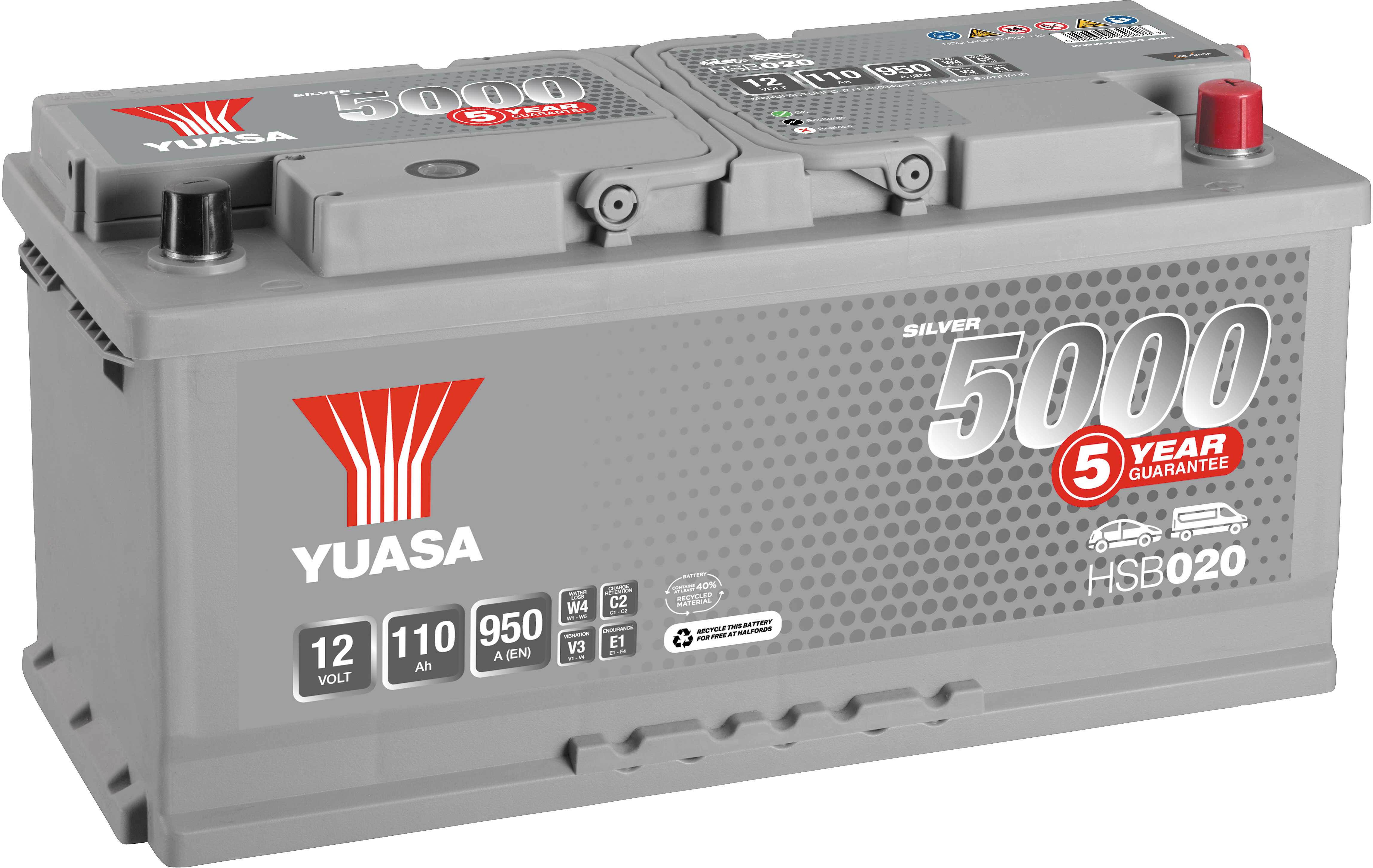 Yuasa HSB020 Silver 12V Car Battery 5 Year Guarantee Halfords IE