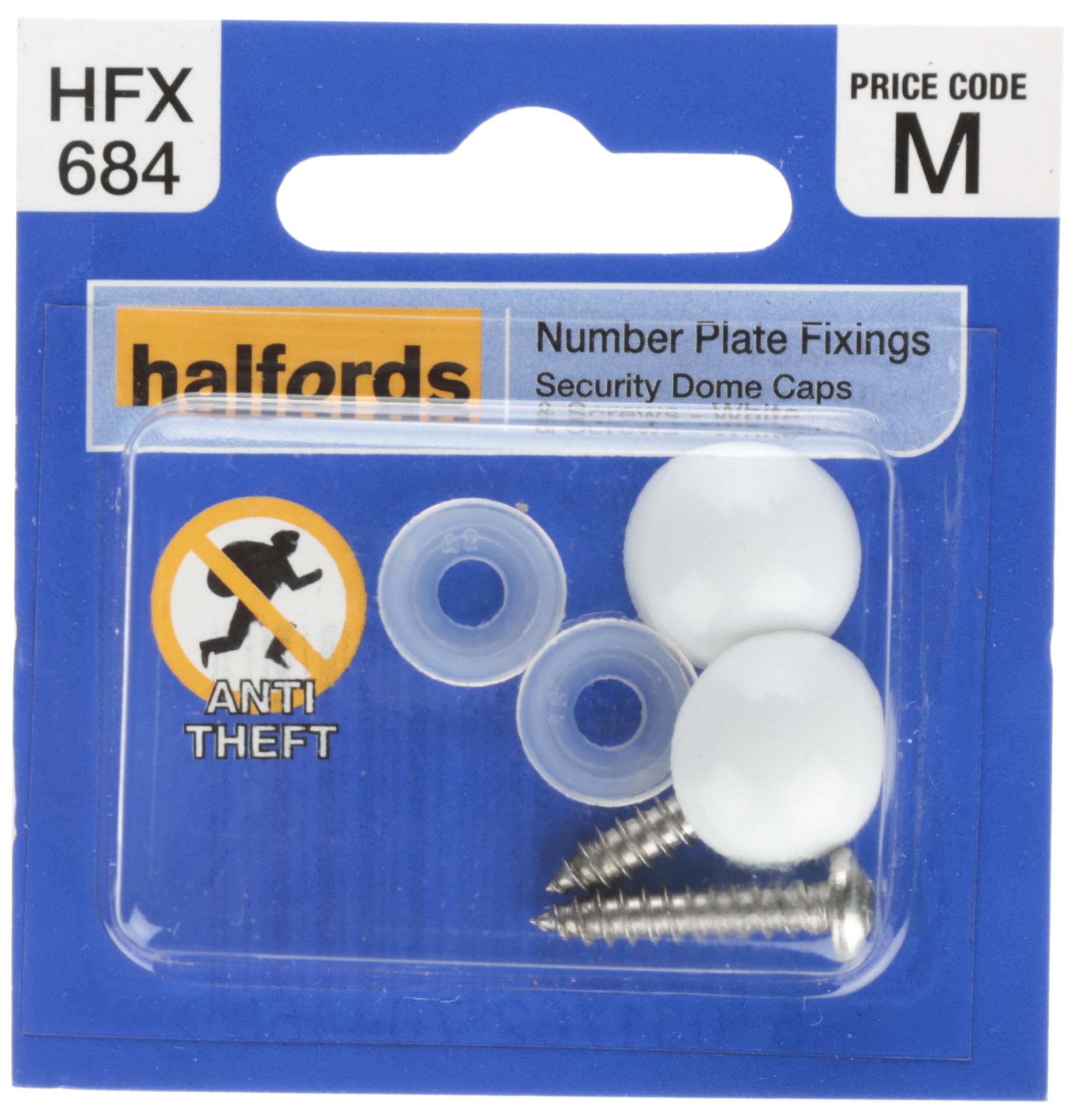 Halfords Number Plate Security Screw & Domed Cap White (HFX684