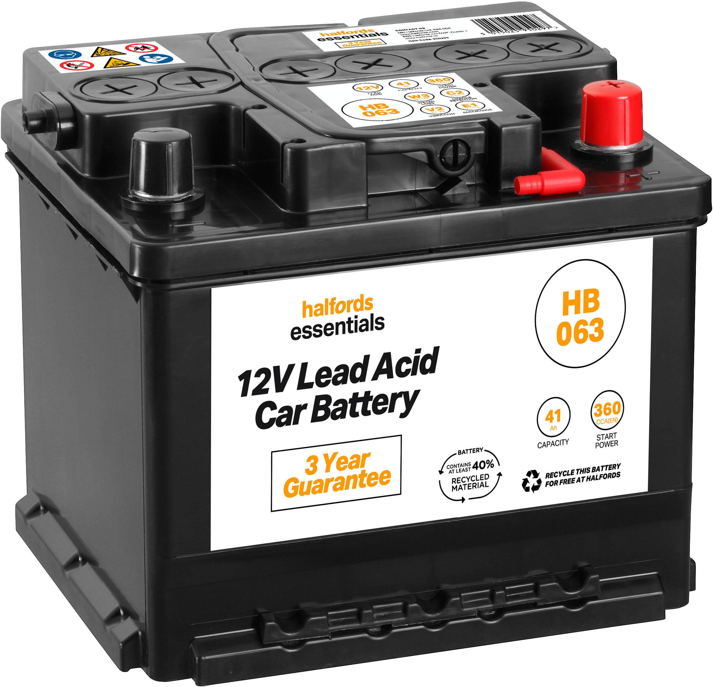 Halfords HB063 Lead Acid 12V Car Battery 3 Year Guarantee | Halfords UK