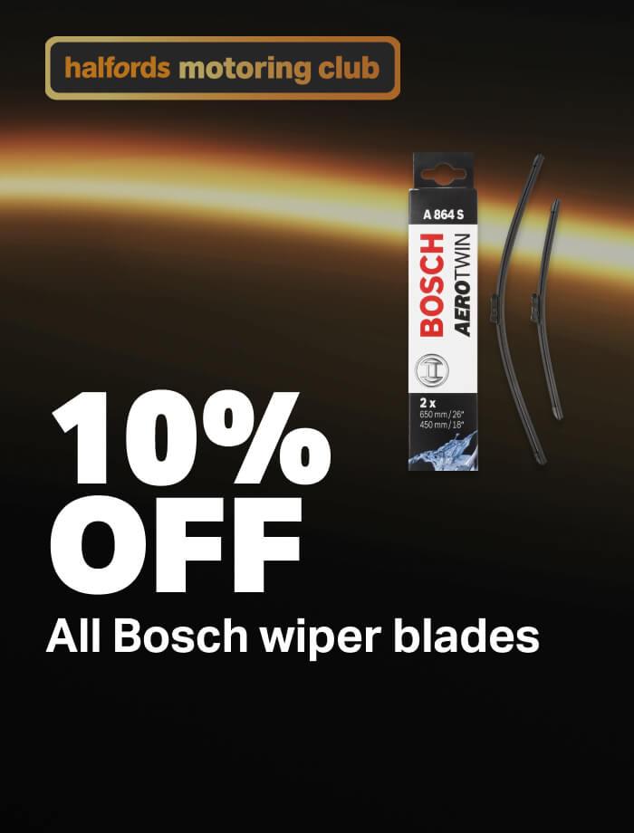 10% Off Bosch wiper blades for Halfords Motoring Club members