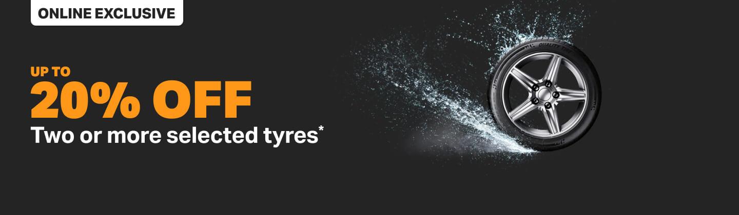 Up to 20% Off two or more Selected Tyres.