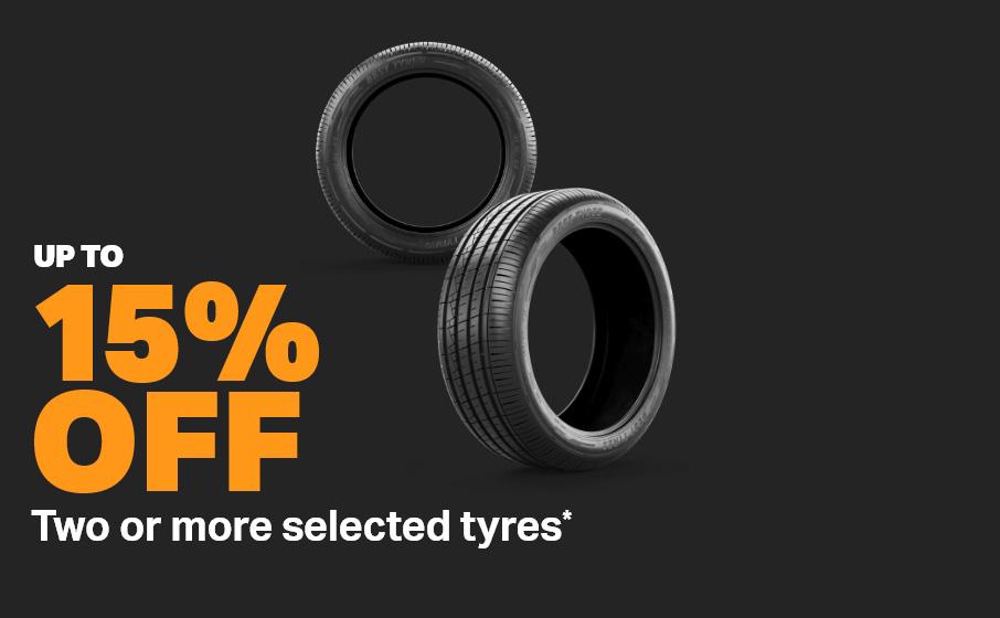 Up to 15% off 2 or more selected tyres*