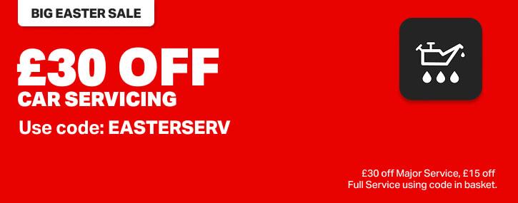 £30 OFF Car Servicing. Use code EASTERSERV* *£30 off Major Service, £15 off Full Service using code in basket.