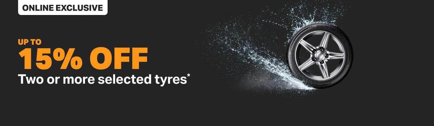 Up to 15% off two or more Avon, Goodyear, Bridgestone, Continental or Michelin tyres