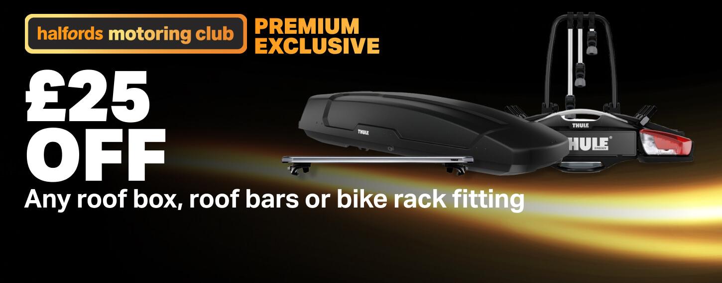 25% off any roof box, roof bars or bike rack fitting