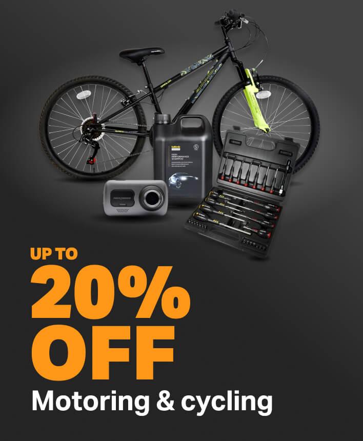 20% off motoring & cycling