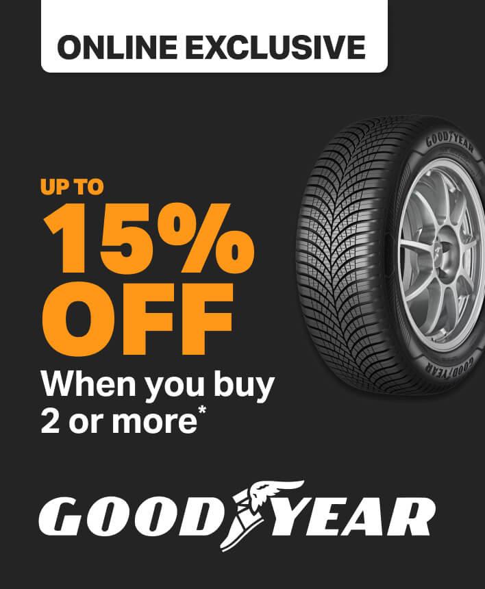 Up to 15% Off two or more Goodyear tyres Use code ‘NEWTYRES’