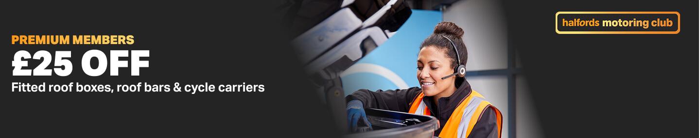 £25 off roofbox, Bar and Bike racks fit   