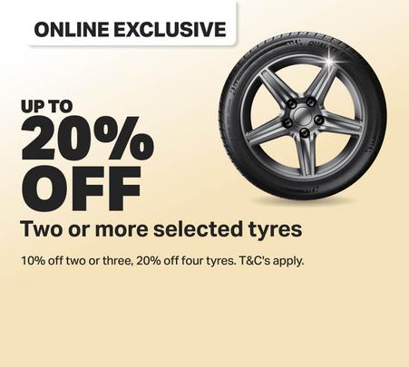 Up to 20% Off two or more selected tyres