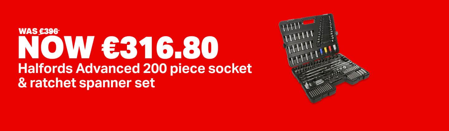 20% off Halfords Advanced 200 piece socket and ratchet spanner set WAS €396 NOW €316.80