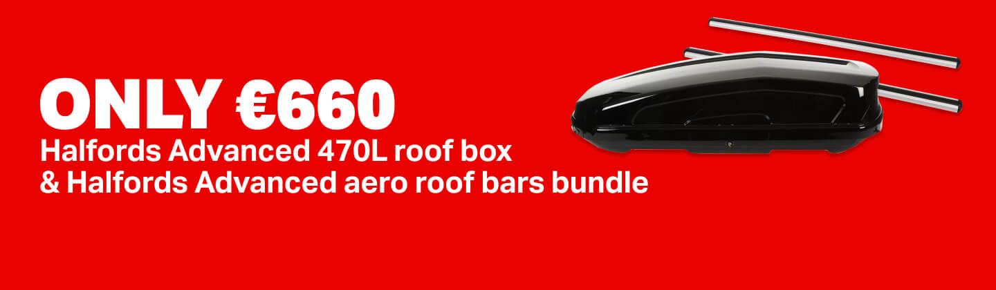 Halfords Advanced 470L Roof Box and Halfords Advanced Aero Roof Bars Bundle Only €660.