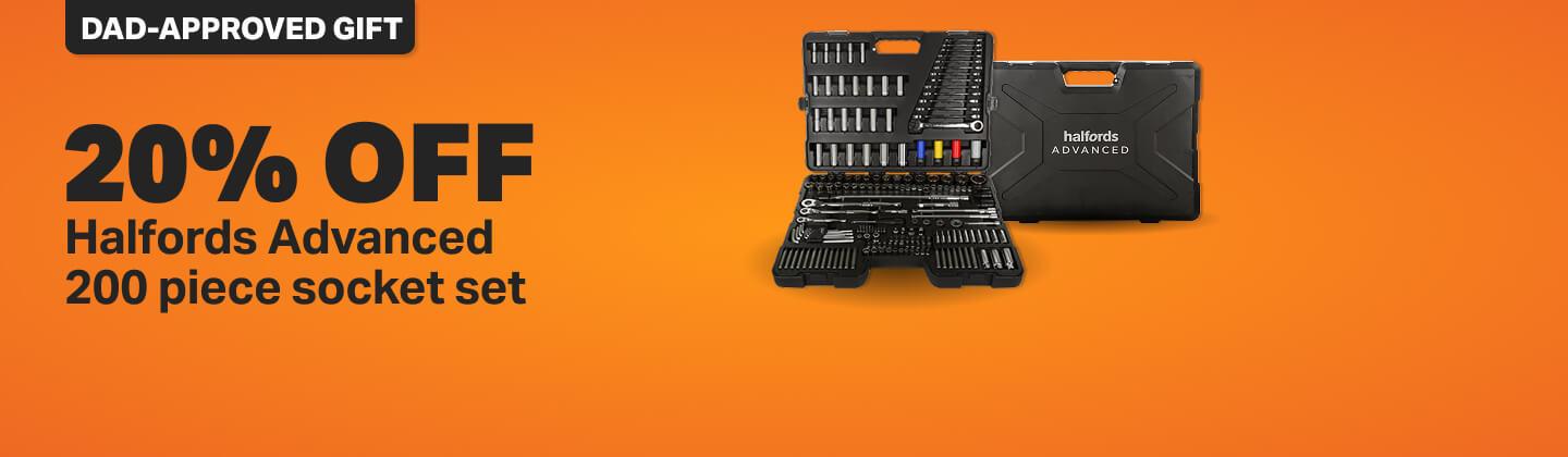 20% off Halfords Advanced 200 piece socket sets