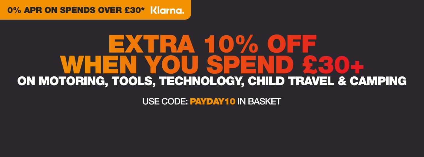 Extra 10% off when you spend £30+ on motoring. Use code: payday10 in basket