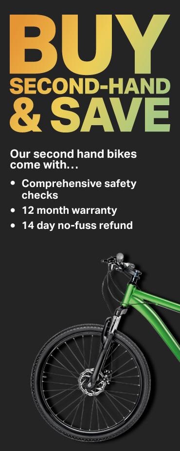 Our second-hand bikes come with…
        - Comprehensive safety checks
        - 12 month warranty
        - 14 day no-fuss refund