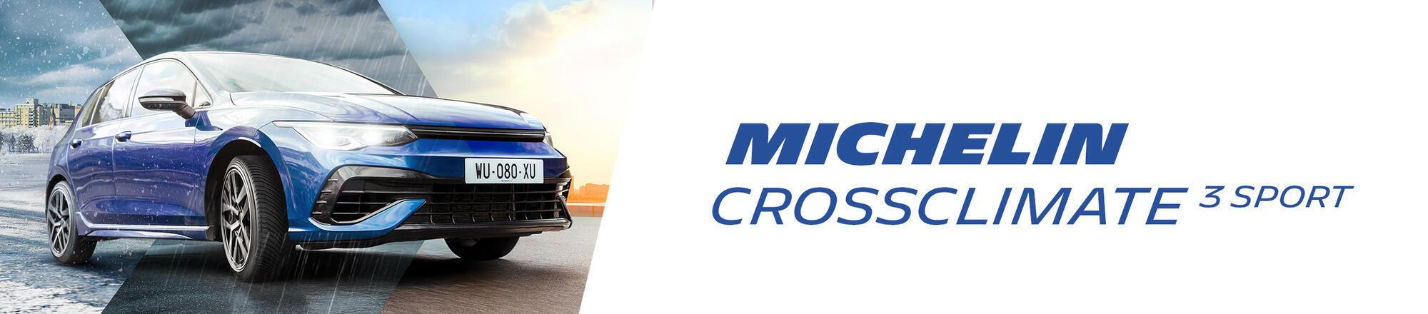 Promotional banner for Michelin CrossClimate 3 all-season tires,