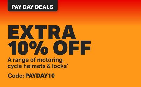 Extra 10% off a range of motoring, cycle helmets & cycle locks