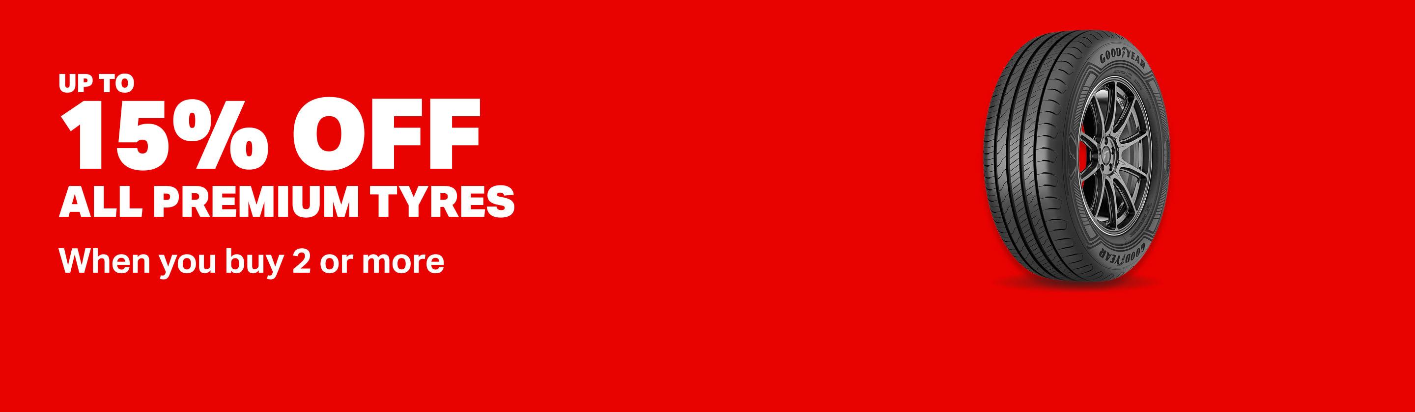 Up to 15% Off two or more selected tyres