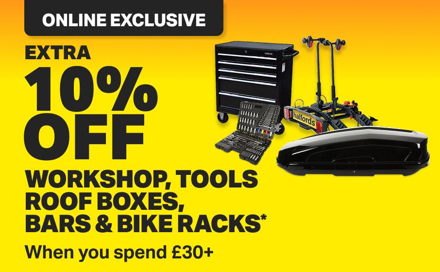 Extra 10% off Workshop, tools, roof boxes, bars and bike racks when you spend £30+ Use code: MOTOR10 