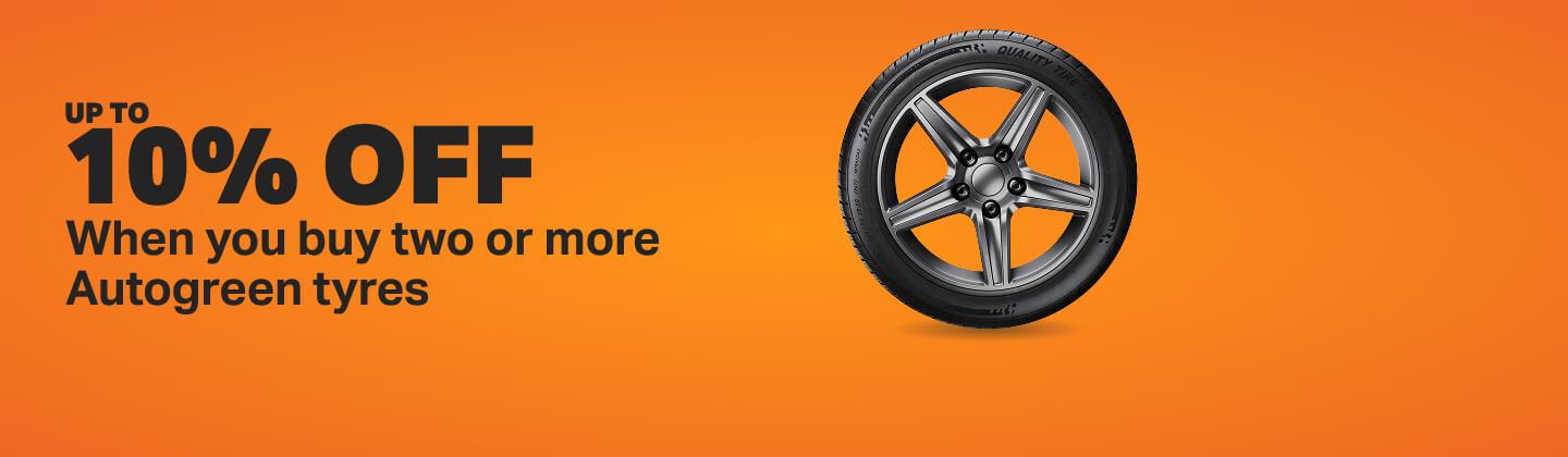 10% off 2 or more Autogreen tyres