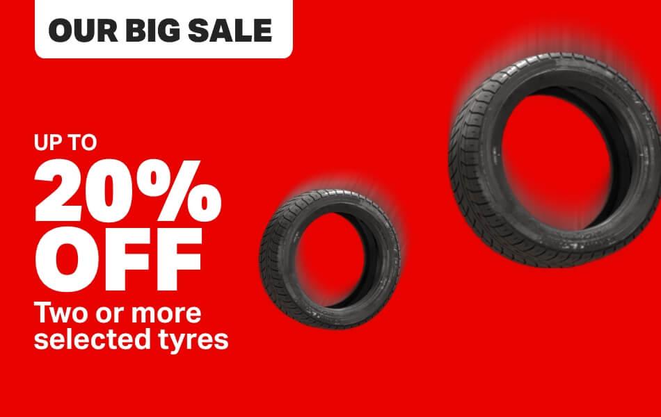 Up to 20% off 2 or more selected tyres