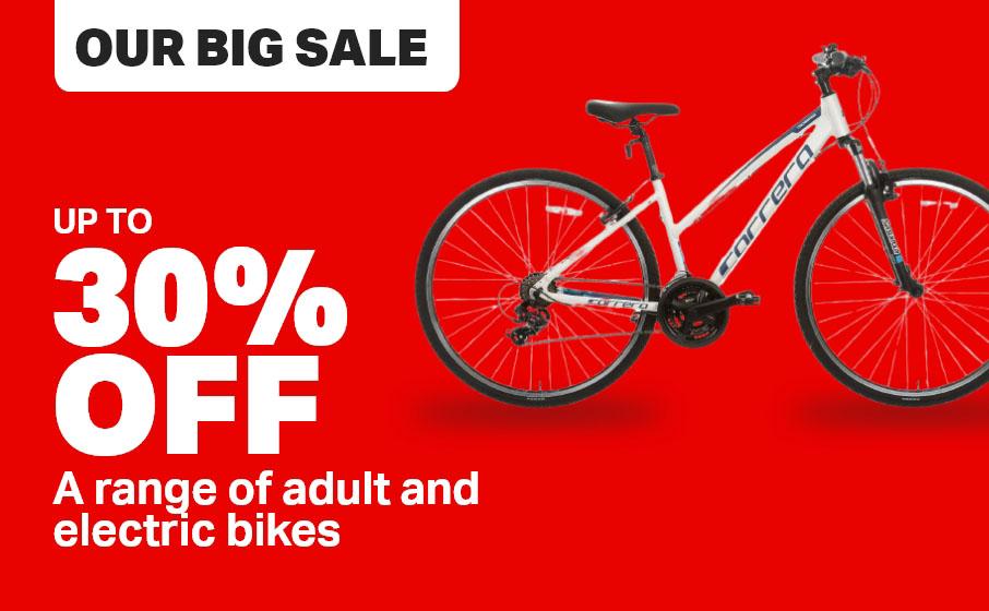 Up to 30% off a range of adult and electric bikes