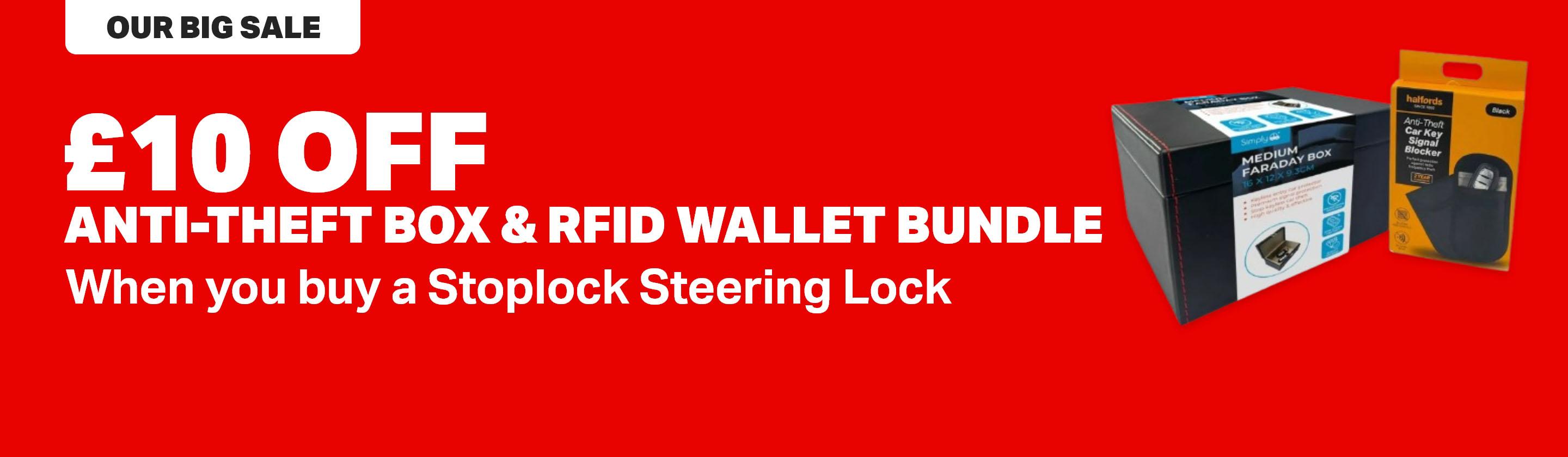 £10 Off an Anti-Theft Box & RFID Wallet bundle when you buy a Stoplock Steering Lock.