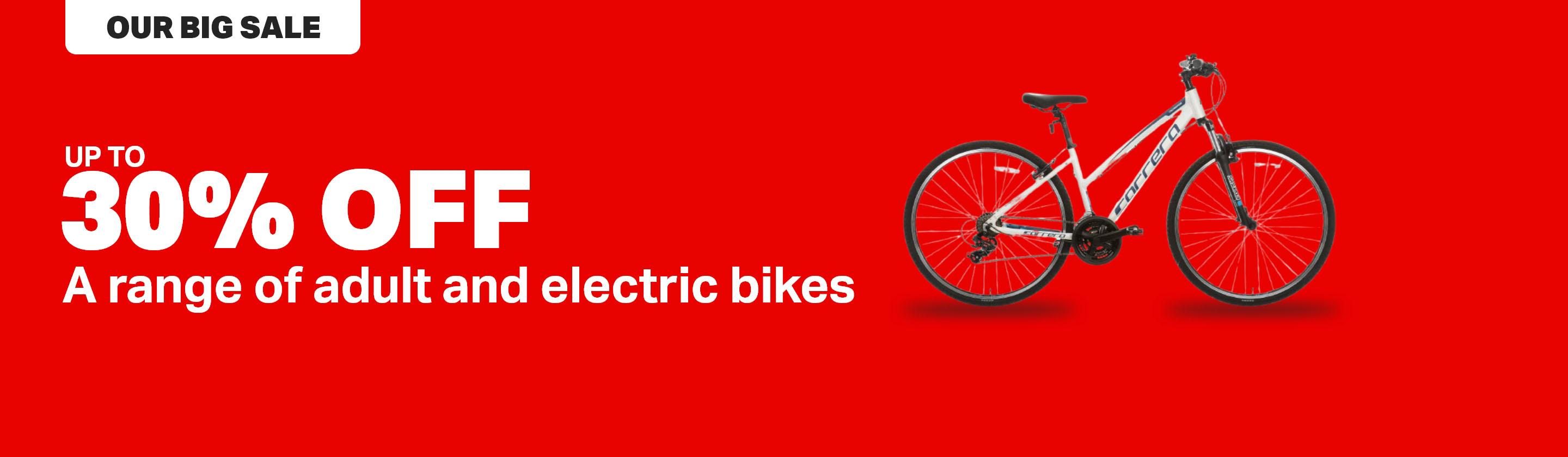 Up to 30% off a range of adult and electric bikes