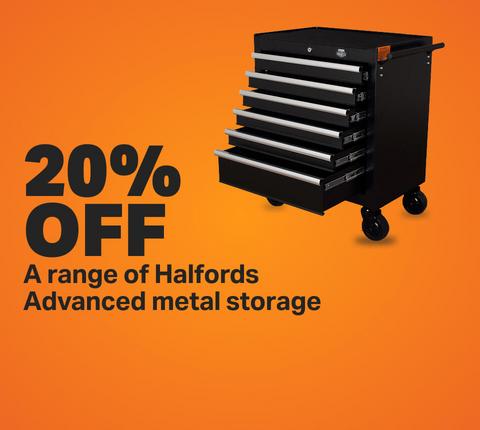 20% off a range of Halfords Advanced metal storage 570413