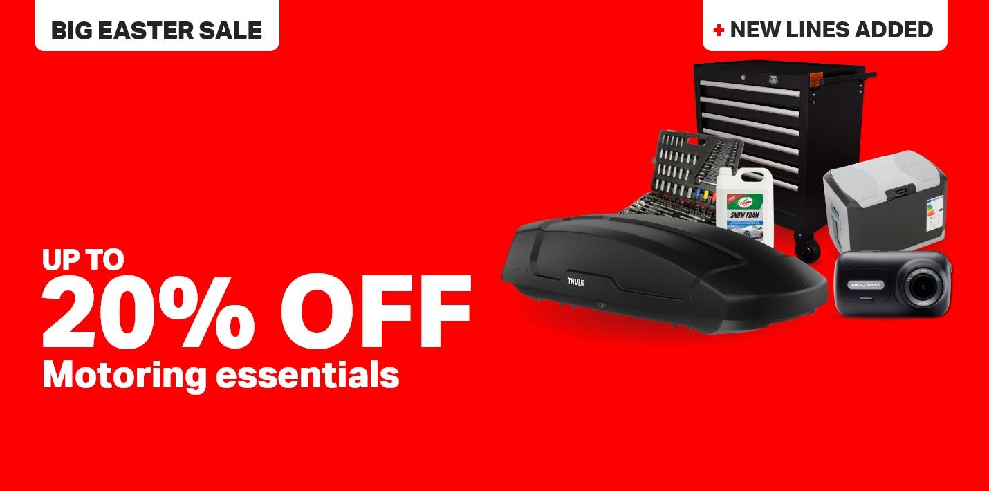 BIG EASTER SALE
        UP TO
        20% OFF
        Motoring essentials