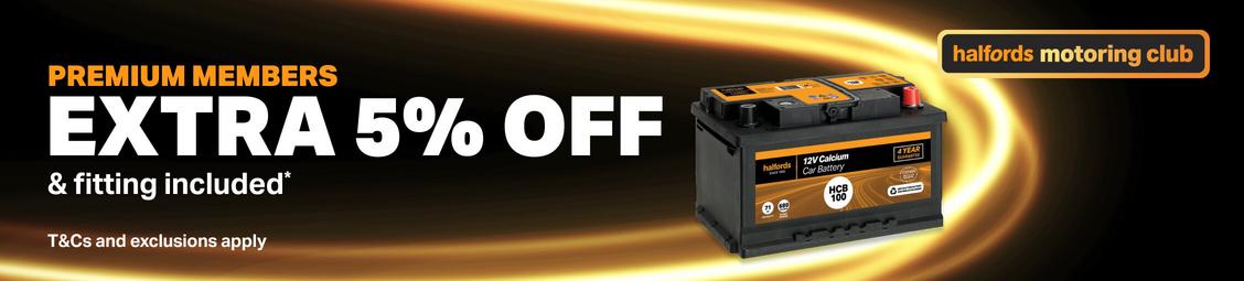 Halfords Motoring Club, 5% off Plus a store fitting on batteries, bulbs and wiper blades
