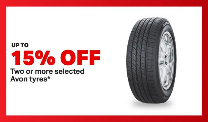 Up to 15% Off two or more Avon tyres
