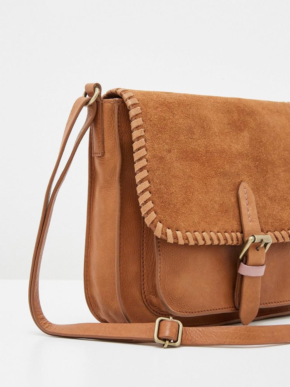 Greta Crescent Xbody Bag in TAN - FLAT BACK