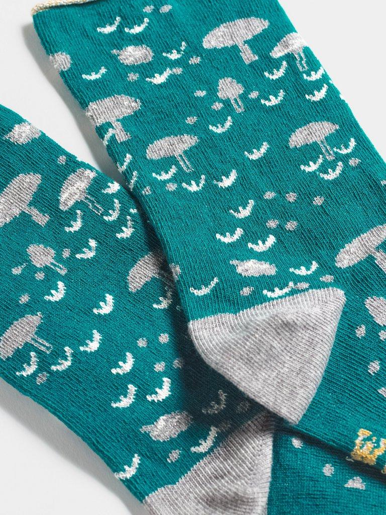 Mushroom Sparkle Sock in TEAL - FLAT DETAIL