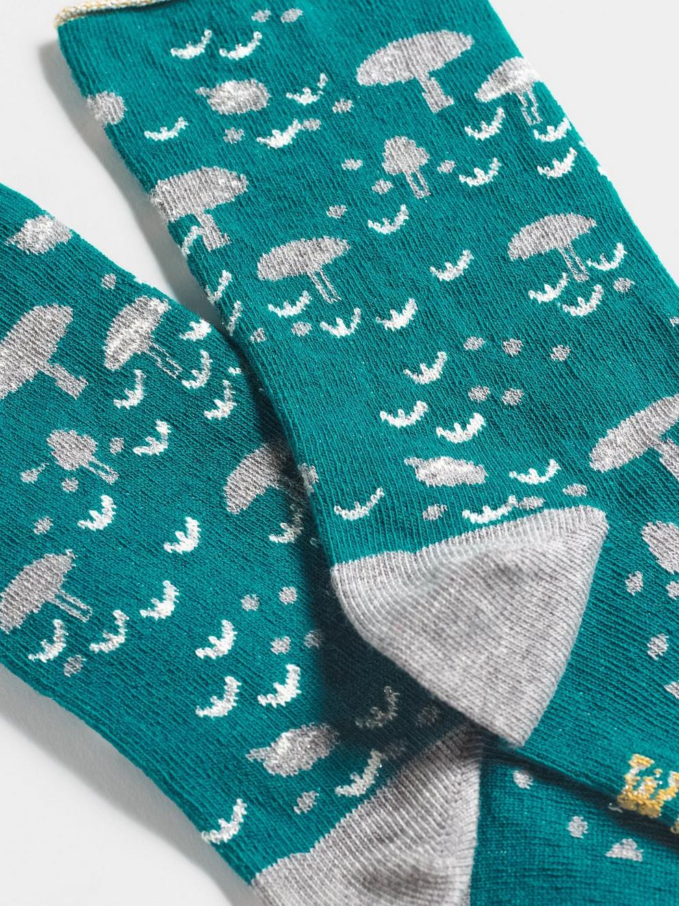 Mushroom Sparkle Sock in TEAL - FLAT DETAIL