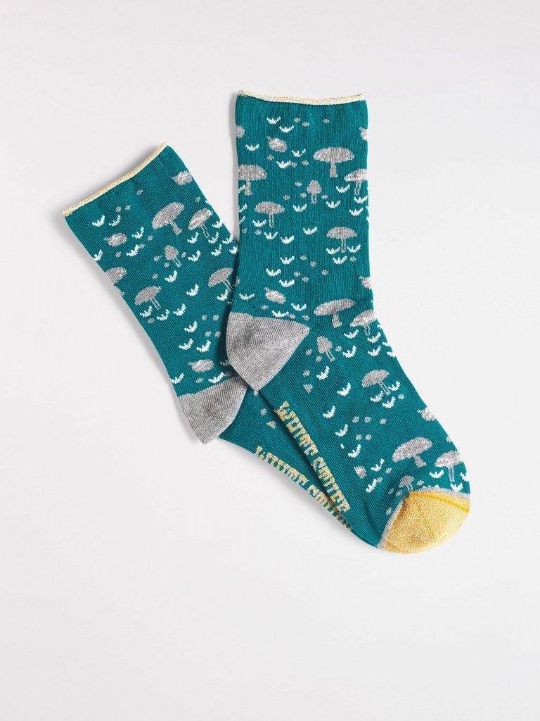 Mushroom Sparkle Sock in TEAL - FLAT FRONT