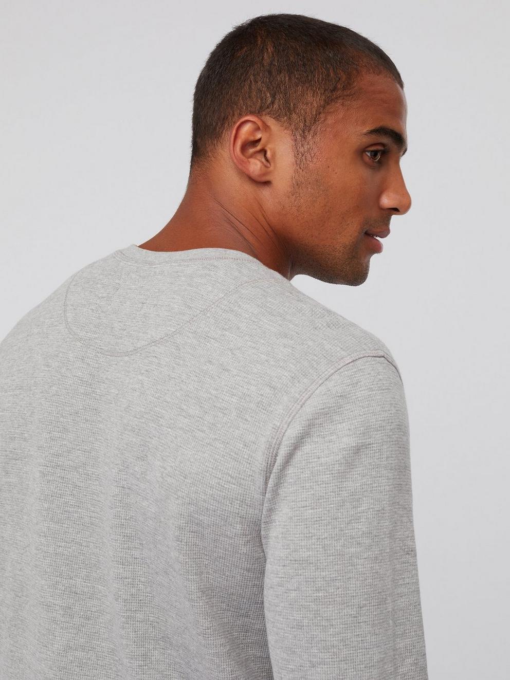 Lumber Waffle Notch Neck Tee in GREY - MODEL BACK