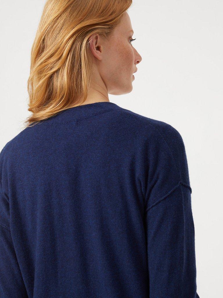 Papyrus Longline Cardi in NAVY - MODEL BACK