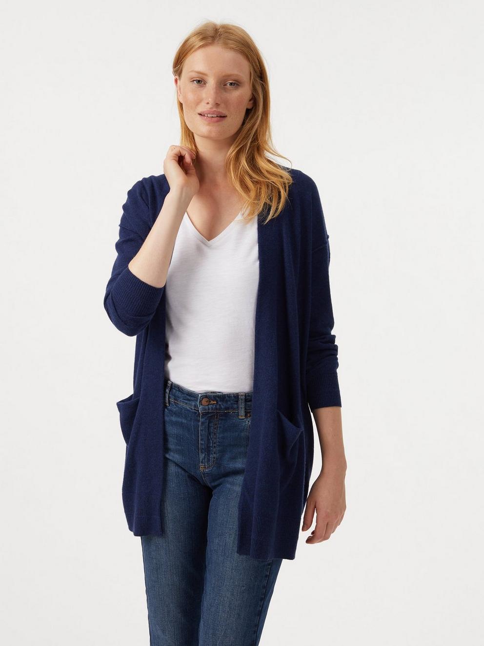 Papyrus Longline Cardi in NAVY - MODEL FRONT