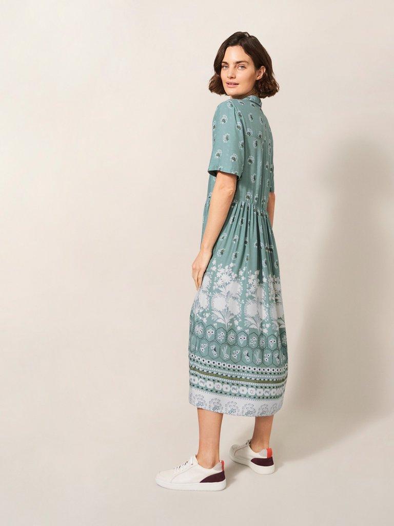 Tess Dress in GREEN PRINT - MODEL BACK