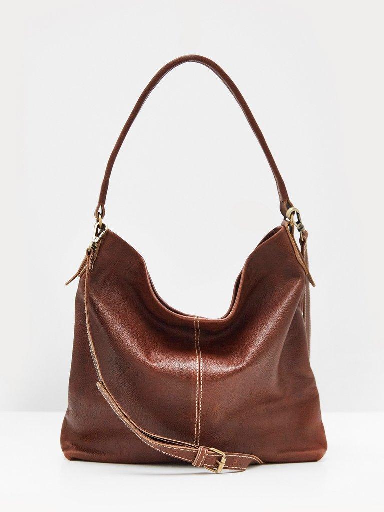 Susie Pull Up Pocket Tote Bag in CHOCOLATE - FLAT FRONT