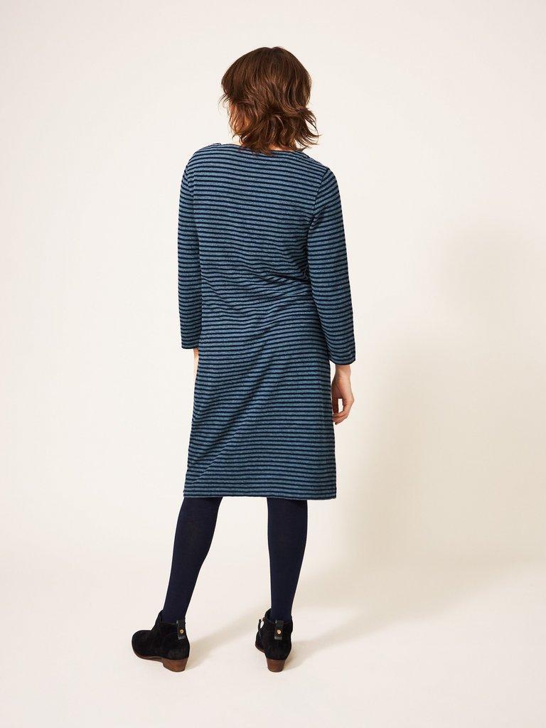 Darcy Corded Dress in NAVY PLAIN - MODEL BACK