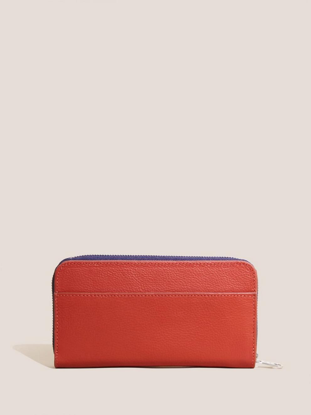 Rose Leather Flapover Purse in CORAL RED PLAIN - FLAT BACK